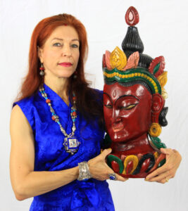 Cordula Sturm Dahal with Tara Wood Carving